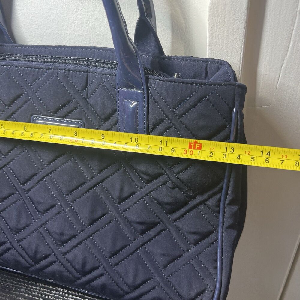 Vera Bradley Quilted Tote Bag – Navy Blue w/ Patent Leather Handles - Picture 7 of 8